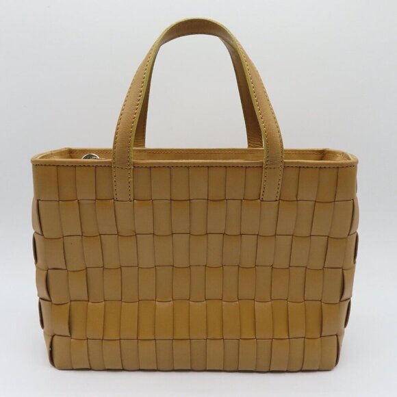 Cole Haan Basket Weave Tan Brown Genuine Leather Woven Top Handle Bag Handbag - Picture 11 of 11